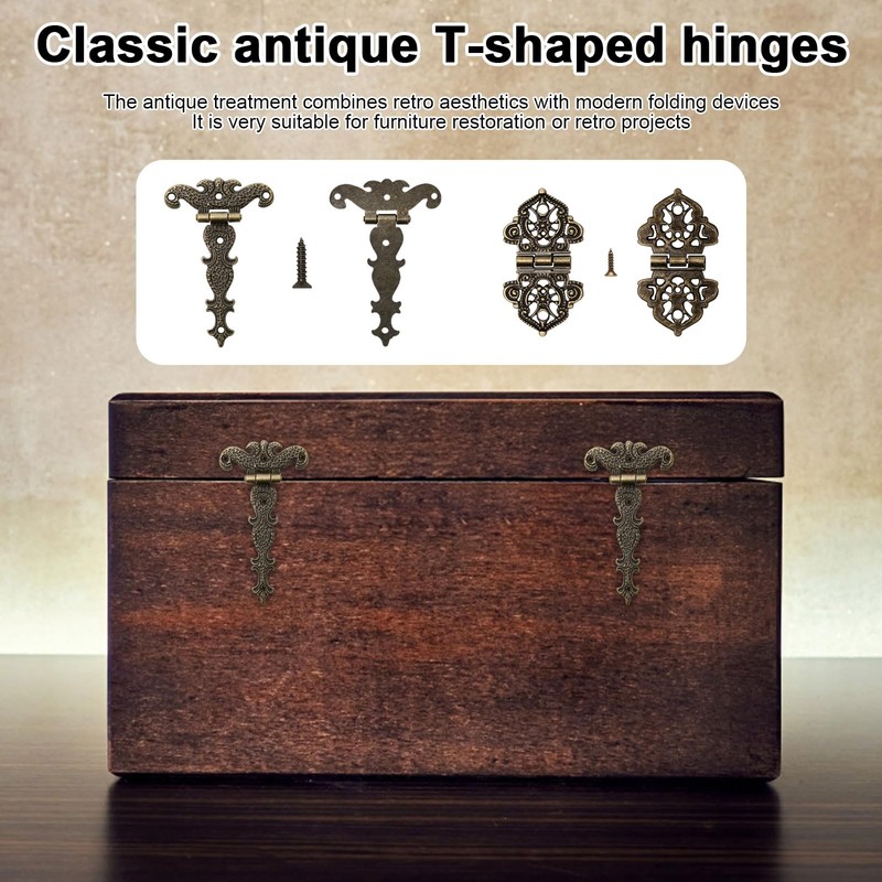 Pack of 12 Antique Retro T Hinges, Foldable Vintage Zinc