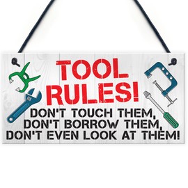 RED OCEAN Tool Rules Man Cave Garage Shed Dad Grandad Hanging Plaque Garden Gift Sign