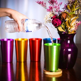 Retro Aluminum Tumblers - 6 cups - 14oz - By Trademark Innovations (Assorted Colors)