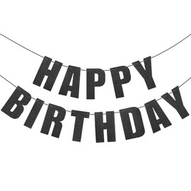 Eoopoon Happy Birthday Banner in Black Glitter for Birthday Party Decorations- Pre-Strung, Birthday Decor Backdrop, Happy Birthday Sign for Women, Men and Kids Birthday Celebrations(Black)