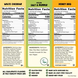 CauliPuffs - Corn, Rice, and Cauliflower Gluten Free Puffed Snack (15 x 0.75oz Bags, Variety Pack)