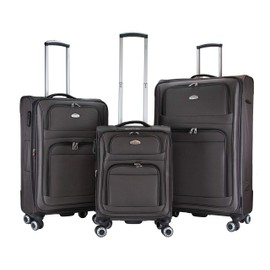 New York XPress Softside Luggage Sets 3 Piece,Expandable Lightweight Durable Suitcase Sets Double Spinner Wheels w/Combination Lock （20''/26''/30''）#Coffee