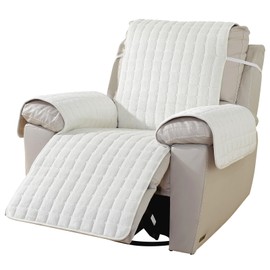 MIFXIN Recliner Cover Armchair Couch Cover Velvet Plush Sofa Cover for 1 Seat Reclining Chair Non-Slip Washable Slipcover Furniture Protector with Elastic Straps Stay in Place (Beige)