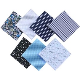2 Set 14Pcs Dark Blue Top Cotton Craft Fabric Bundle Squares Patchwork DIY Sewing Scrapbooking Quilting Floral Dot Pattern Fabric 10" x 10" (25cm x 25cm)
