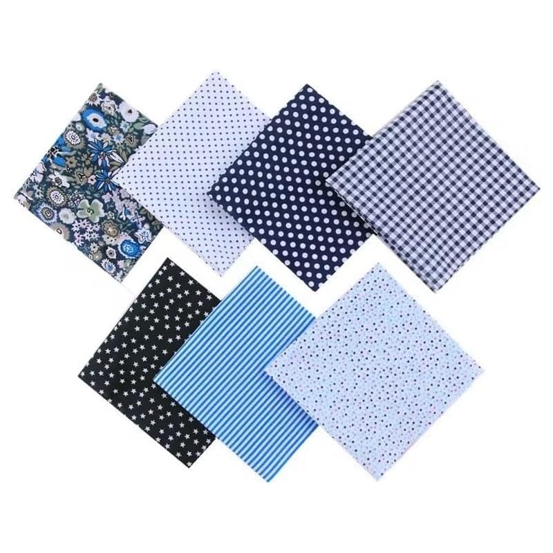 2 Set 14Pcs Dark Blue Top Cotton Craft Fabric Bundle