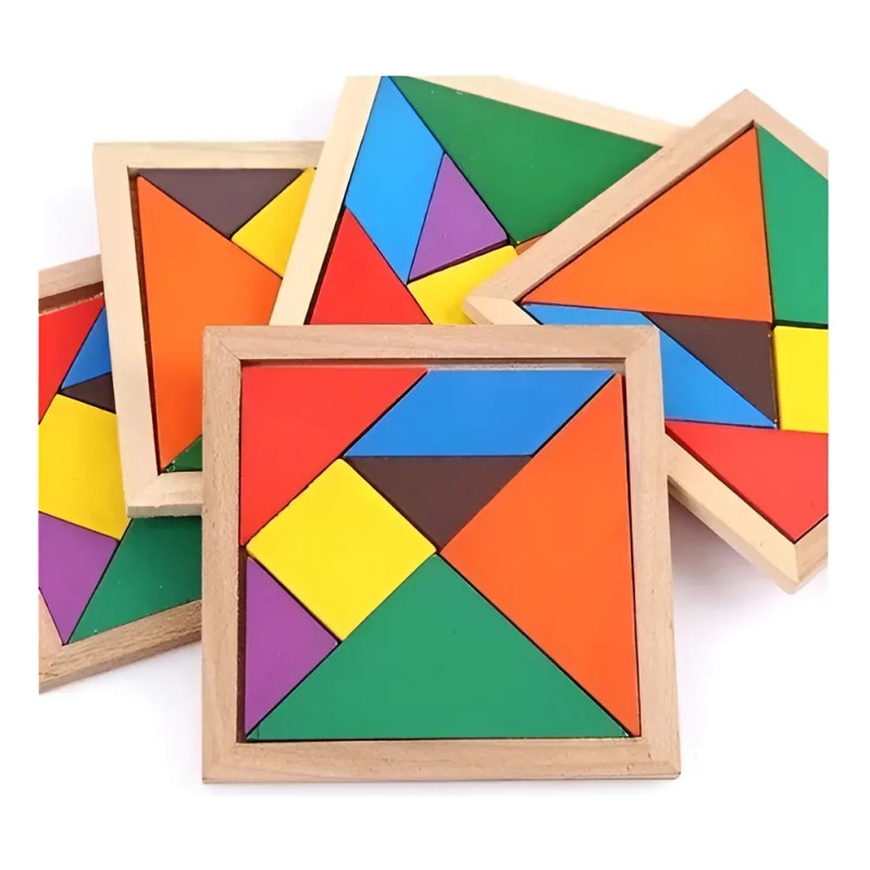 Tangram Juego Didáctico 3D Madera Educativo 7 Piezas Tangrama