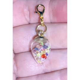 Gold Glass Teardrop Globe Ball Charm Zipper Pull & Keychain Add On Clip!!