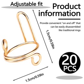 Bagentry 20 Pieces Detachable Nail Rings Gold, Adjustable Fingernail Rings for Women Girl Gift, Reusable No Glue Metal Nails for Fingers Art Decoration (Gold)
