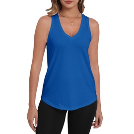 PRIMODA Womens Loose Fit Tank Tops V Neck Sleeveless Top Shirts Casual Summer Flowy Shirt (Royal Blue XL)