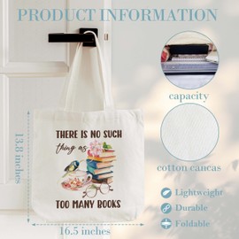 Canvas Tote Bag, Book Tote Bag, Book Lover Gift, There Is No Such Too Many Books Tote, Library Tote Bag, Reusable Grocery Shopping Bag, Library Shoulder Bag For Reader Women Friend Bookworm A(13)