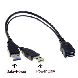 USB 3.0 Y Splitter Cable, Haokiang 1Feet USB 3.0 Type A Male to Dual USB Female 1 to 2 Y Splitter Sync Data Charger Cable Cord(One Side Only for Charging) (USB3.0 1F/2M)