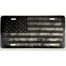 US USA Rustic American Flag Car Tag Laser Engraved Matte Black License Plate