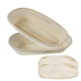 2 Pack 10 Inch Oval Bread Proofing Basket,Banneton Basket Bread Baking Bowl with Linen Liner Cloth, for Professional & Home Bakers Baking
