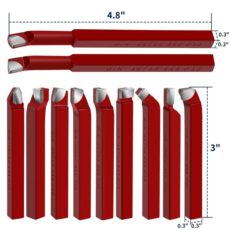 11 Pc 5/16" Carbide Tip Tipped Cutter Tool,Metal Lathe Cutting