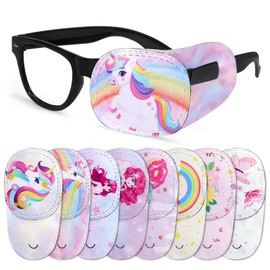 8 Pieces Eye Patches for Kids Girls Boys,Unicorn Mermaid Cartoon Eye Patch Reusable Glasses Over the Lens Eyepatch for Lazy Eye Amblyopia Strabismus Toddler Children