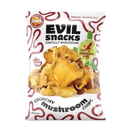 EVIL SNACKS Crunchy Mushroom Chips - Sriracha Lime, Non-GMO Project Verified, Plant-Based, Vegan, Gluten-Free - Nutrient-Packed, On-the-Go Snack - 2 Oz (3 Pack)
