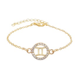 Beljeley Zodiac Bracelet for Men Women, Gold Bracelets Gifts for Boyfriend Husband Girlfriend Wife Friendship Valentine's Day, Constellation Crystal Bracelet Gemini Sign Rhinestone Charm Bracelet