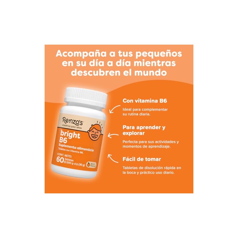 Renzo's Bright B6 | Vitaminas B6 para Niños | 60
