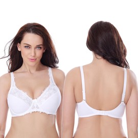 Curve Muse Women's Plus Size Minimiser Underwired Bra with Lace Embroidery - Pack of 2