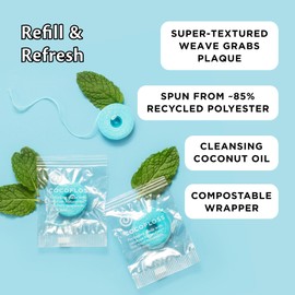 Cocofloss Woven Dental Floss Refill, Dentist-Designed Oral Care, Delightful Mint, Waxed, Expanding, Vegan, Kid-Friendly String Floss with Coconut Oil, 1 Refill Spool (33 yd)
