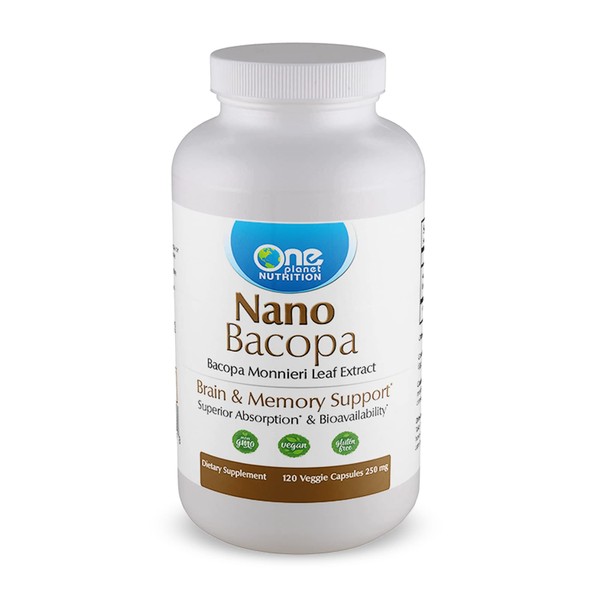 One Planet Nutrition Nano Bacopa 250 mg, Bacopa Monnieri Capsules, Bacopa Monnieri Leaf Extract Supplements, Non-GMO, Gluten-Free Brain Supplement - 120 Capsules