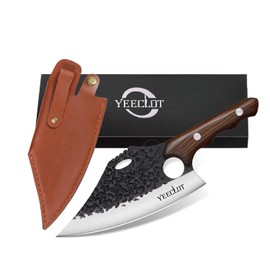 Cuchillos de Chef,Yeeclot Cuchillo de Cocina Forjado a Mano Vikingos de Carnicero Full Tang Cuchillos de Cocina Cortar Carne Cuchillo Deshuesador