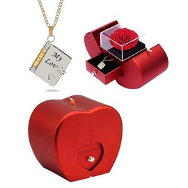 37JEWELRY - Joyero con diseño de flores preservadas de manzana con collar de libro de mi amor, regalo de rosa eterna para esposa, novia, marido, novio en el día de San Valentín, aniversario