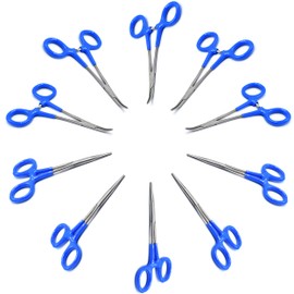 AAProTools 10 Blue PVC Coated Grip Mosquito Locking Hemostat Forceps Straight & Curved 5" Ideal for All Types of Hobby and First Aid Kit