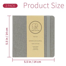 Vienrose 2 Pack Watercolor Sketchbook, 5.5"x5.5" Watercolor Journal with 24 Sheets 140 LB (300 GSM) 100% Cotton Watercolor Paper, Grey Linen Cover Water Coloring Sketch Book