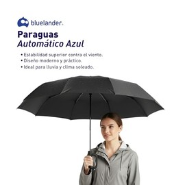 Bluelander Paraguas Automático Compacto con Protección UV UPF50+, Sombrilla Antiviento de Viaje, Apertura y Cierre con Botón, Reforzado y Portátil