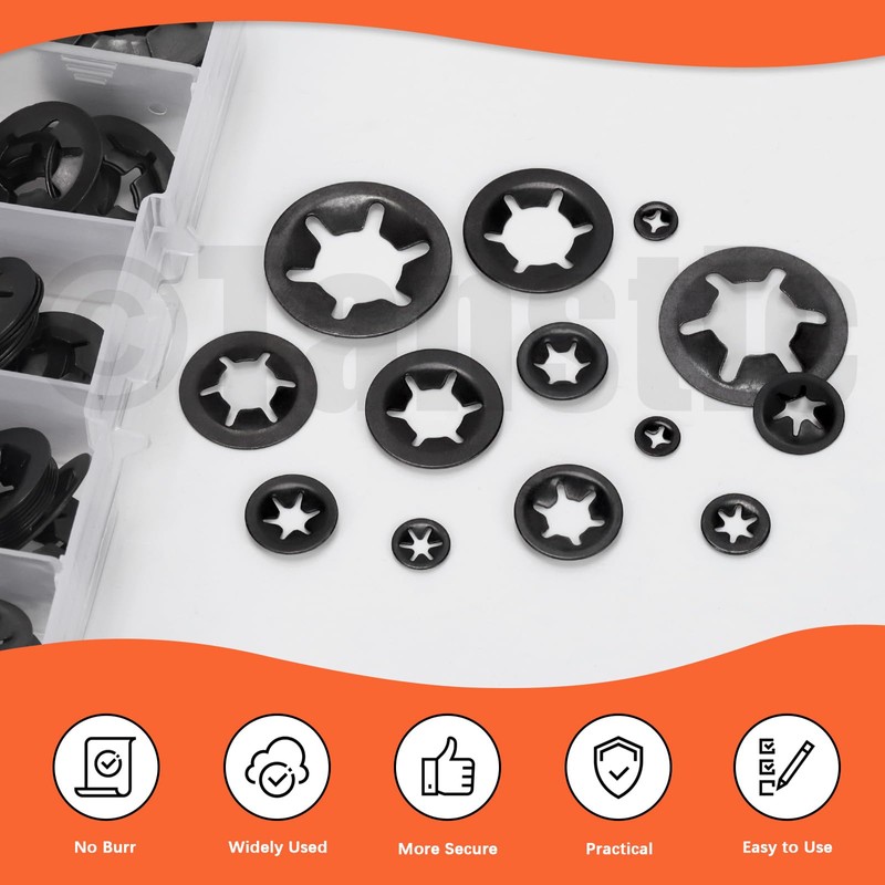 Tanstic 350Pcs Internal Tooth Star Lock Washers Push On Locking