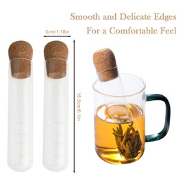 Teesieb für Losen Tee 2 Stück Glas Teefilter Mit Kork 15.5×3cm Wiederverwendbare Transparentes Tea Infuser Teeei Aus Hitzebeständiges Glas für Zuhause, Party, Büro