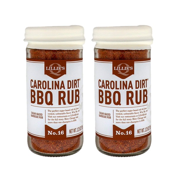 Lillie’s Q - Carolina Dirt BBQ Rub, Sugar-Based BBQ Rub, Traditional Carolina Barbeque Rub, Sweetened Blend of Southern Spices, Perfect Barbeque Seasoning for Ribs, Pork, & Fries (3.25 oz, 2-Pack)