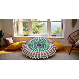 CRAFT KALA 22" Mandala Meditation Floor Pillows Cover Pouf Cover Round Seating Bohemian Mandala Cotton Floor Cushion Cover Outdoor Fireplace Seating Living Room Yoga Room Home Décor Green Red Floral