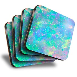 Destination Vinyl ltd Great Coasters (Set of 4) Square - Opal Gemstone Moonstone Effect Drink Glossy Coasters/Tabletop Protection for Any Table Type #3536