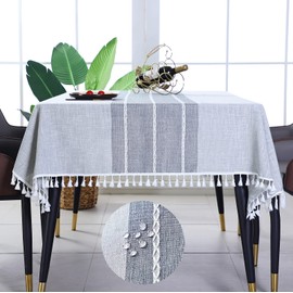 KAYSUN Tablecloth, Water Resistance Heavyweight Linen Winkle Free Washable Table Cloth, Farmhouse Style Indoor & Outdoor Table Covers for Picnic Cocktail Party Dining Square 55x55‘’Grey