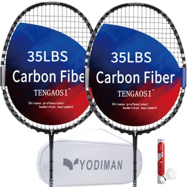 TENGAOSI Professional Badminton Racket Set of 2 Unisex-Adult ，The Racket is Made of Carbon Fiber High Tension Pre Strung Racquets (White)