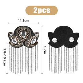 SUPERFINDINGS 2Pcs Shoulder Epaulet Crystal Beads Chain Gunmetal Detachable Iron Tassel Epaulettes Retro Rhinestone Shoulder Badges with Pin Dress Medal Accessories for Man Woman