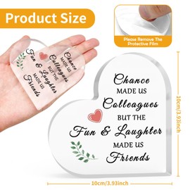 Friendship Gift for Coworker Friend Team Appreciation Gift for Women Acrylic Heart-Shaped Keepsake Coworker Employee Thank You Gift Acrylic Heart Plaque Inspirational Gift for Coworker Colleague