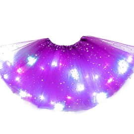 Domeilleur Magic Light Princess LED Dancing Skirt Luminous Christmas Party Stage Tulle Ballet Girl Girls Rainbow Tutu Shiny Skirts Outfit Layered Ballet Tulle Sparkling Skirt for Girl