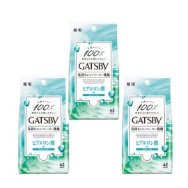 GATSBY Large Face & Body Wipes, Moist Type with Hyaluronic Acid, 42 sheet x3 pk