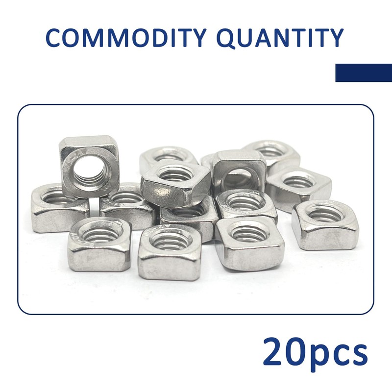 20 Pcs M8 Square Nuts,304 Stainless Steel Machine Square Screw