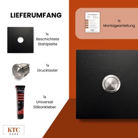 KTC-Home Premium Doorbell Jet Black - Curved Push Button - Size: 8 x 8 cm - RAL 9005 - UV and Weather Resistant - Powder Coated