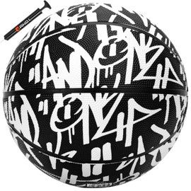 AND1 Street Ink 27.5 Baloncesto: Baloncesto de goma de tamaño juvenil para uso en interiores y exteriores, construcción de canal profundo y durabilidad, ideal para niños y niñas de 9 a 11 años, incluye bomba de 10 pulgadas