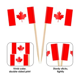 AhfuLife Pack of 100/200 Cocktail Stick Flags, Toothpick Flag for Sandwich Food Cupcake Toppers Cocktail Fruit Tableware Party Supplies Pub Decor (Pack of 100, Canada Toothpick Flag)