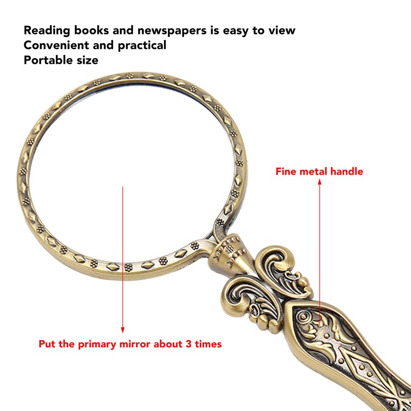3X Retro Magnifying Glass Handheld Portable Exquisite Magnifying Glass for