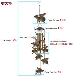 Memorial Wind chimes, Bronze Pig Flying Wind Chimes Decoration for Home, Patio, Porch, Lawn, Indoor, Outside Wind Catcher, Mobile Pig Fly Wind Bell Decor, Festival Gifts for Mom/Grandma/Woman/Neighbor