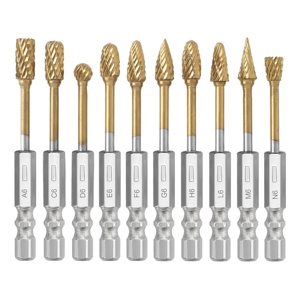 Saipor 10Pcs Titanium Tungsten Carbide Burr Set for Die Grinder
