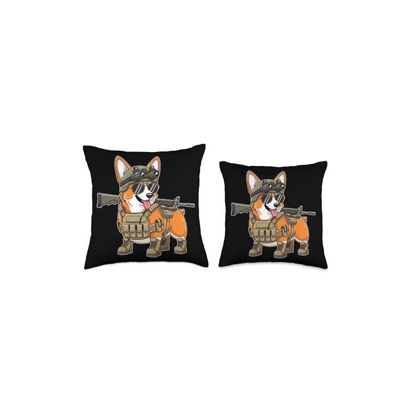 Tactical Corgi Dog Breed Warrior Animal Pun Meme Throw Pillow