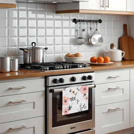 EVER-GOING TUNE Artistic Watercolor Flower Waffle Kitchen Towel, Floral - Themed Decor for Kitchen Pink Floral Flowers Dish Towel,Farmhouse Summer Holiday Hand Cloths for Home Decoration16×24 Inches